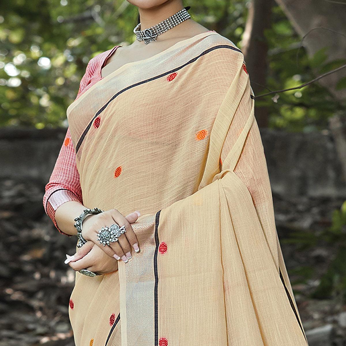 Mesmerising Beige Colored Festive Wear Printed Linen Saree
