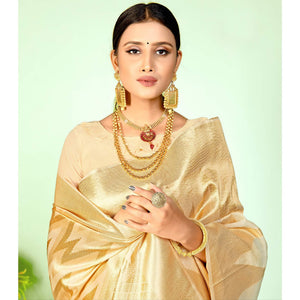 Mesmerising Beige Colored Festive Wear Woven Silk Saree