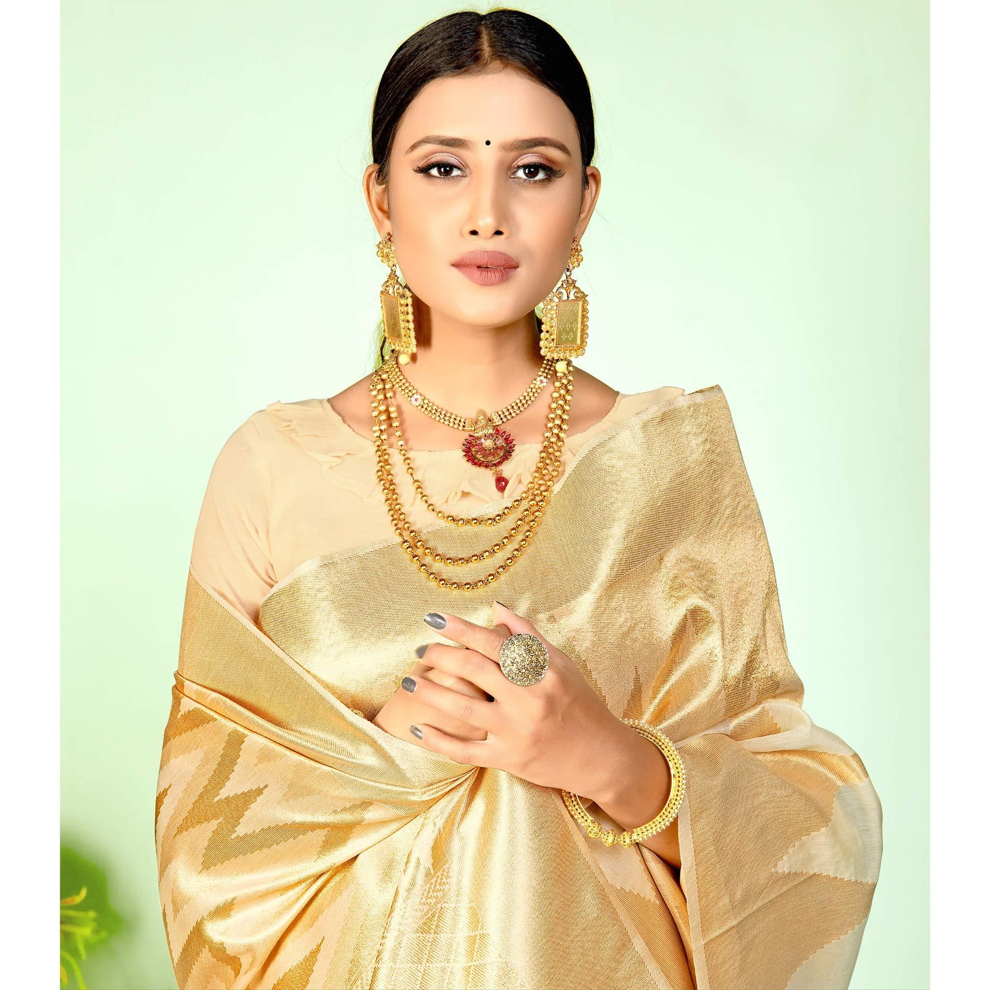 Mesmerising Beige Colored Festive Wear Woven Silk Saree