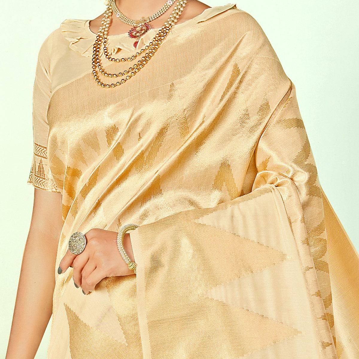 Mesmerising Beige Colored Festive Wear Woven Silk Saree