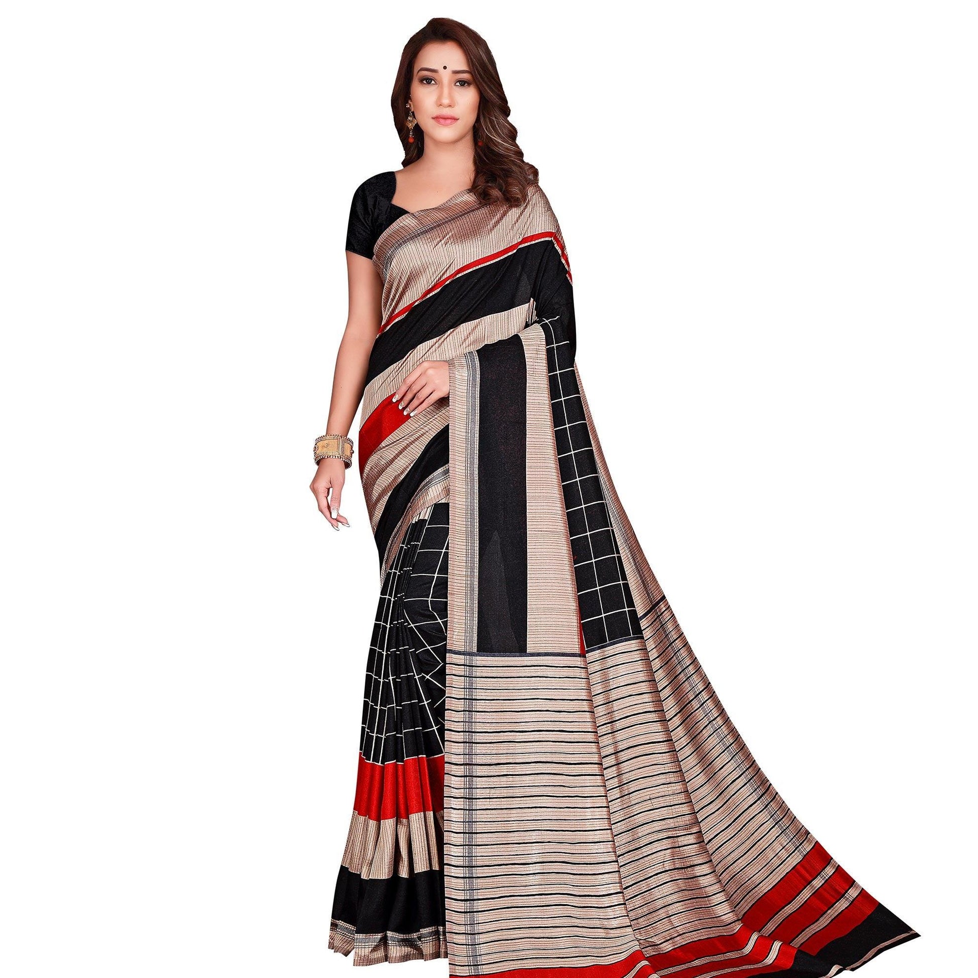 Mesmerising Black Colored Casual Wear Printed Art Silk Saree