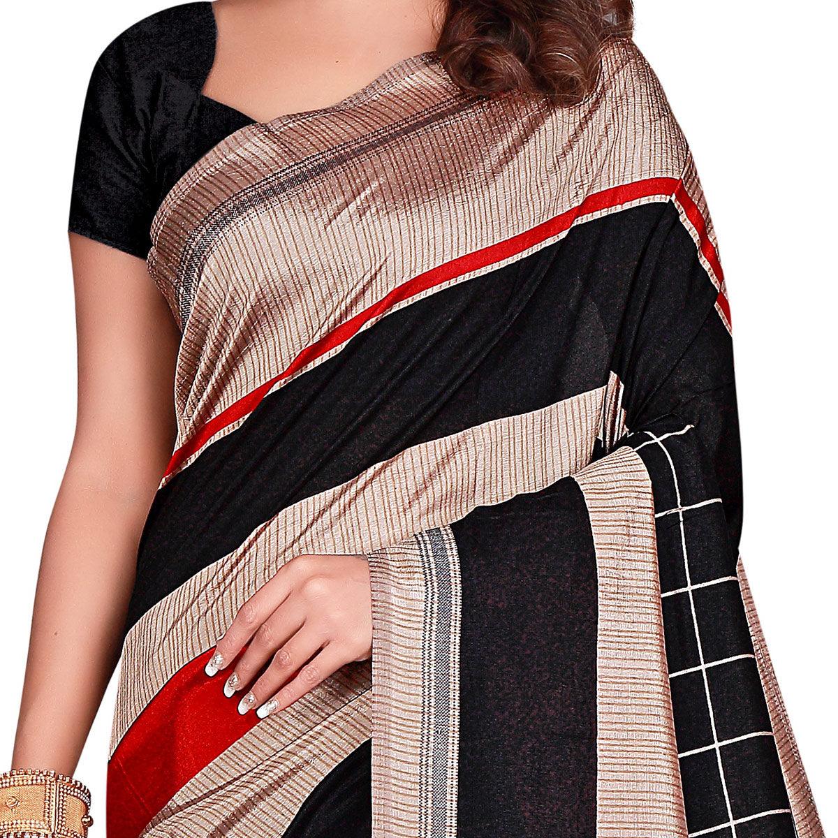Mesmerising Black Colored Casual Wear Printed Art Silk Saree