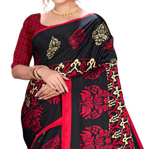 Mesmerising Black Colored Festive Wear Printed Satin Crepe Saree