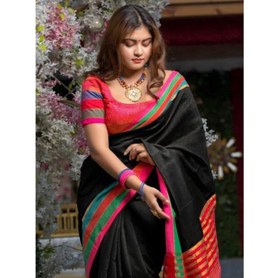 Mesmerising Black Colored Festive Wear Woven Cotton Saree