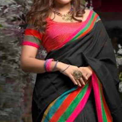 Mesmerising Black Colored Festive Wear Woven Cotton Saree