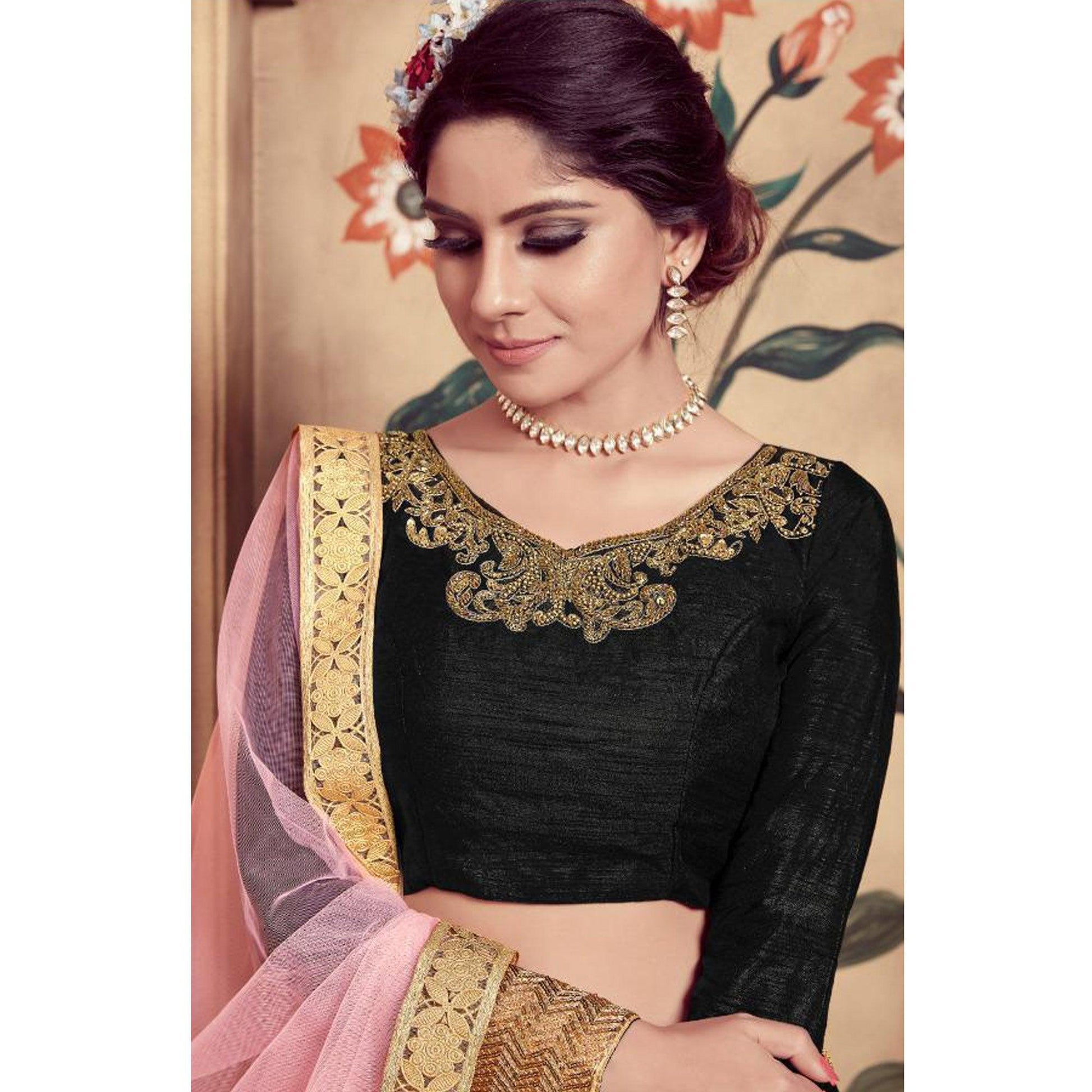 Mesmerising Black Colored Party Wear Embroidered Silk Lehenga Choli