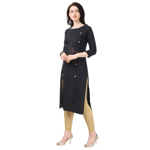 Mesmerising Black Colored Partywear Embellished Rayon Kurti