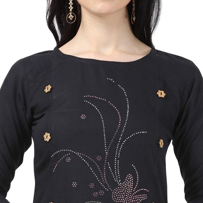Mesmerising Black Colored Partywear Embellished Rayon Kurti