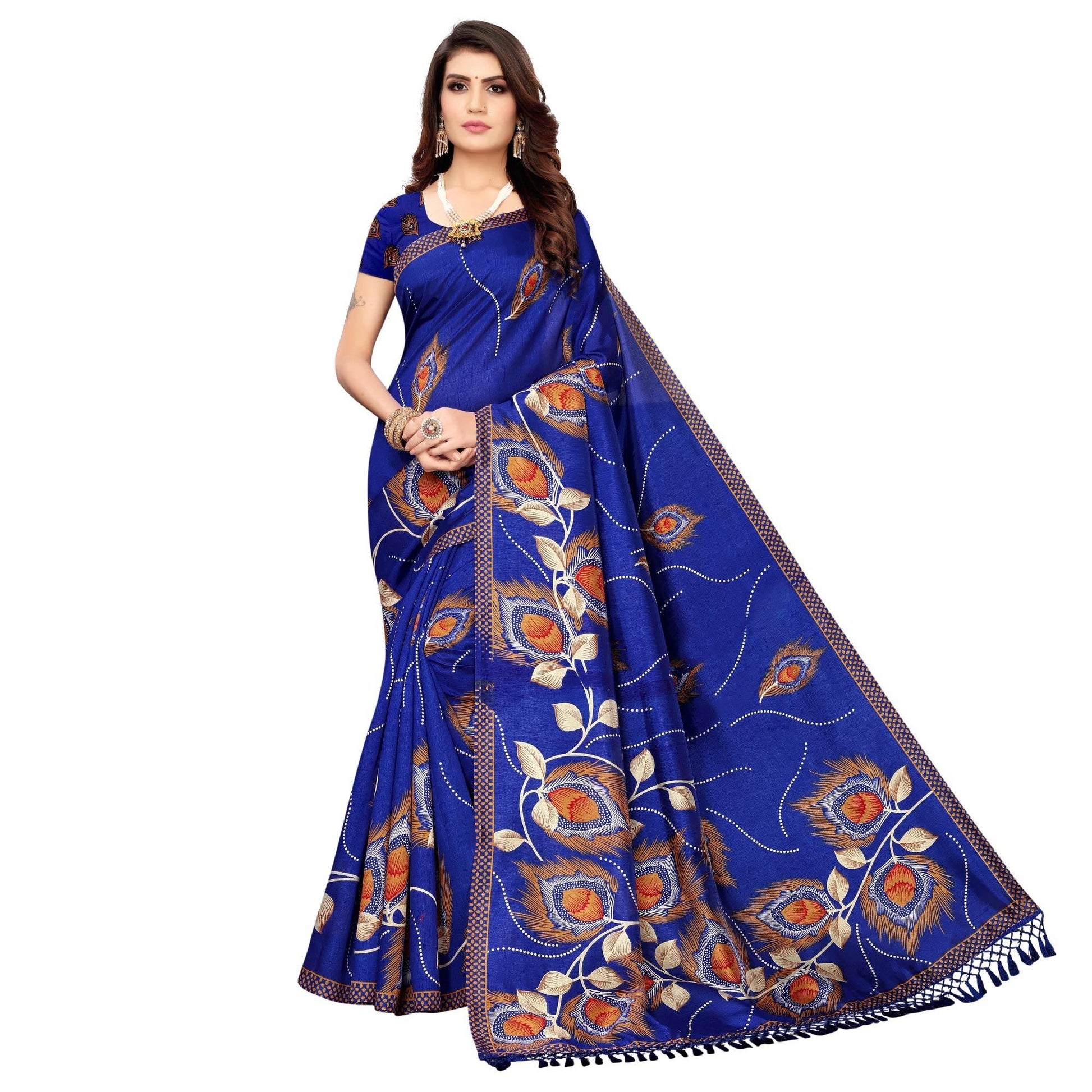 Mesmerising Blue Colored Festive Wear Printed Art Silk Saree