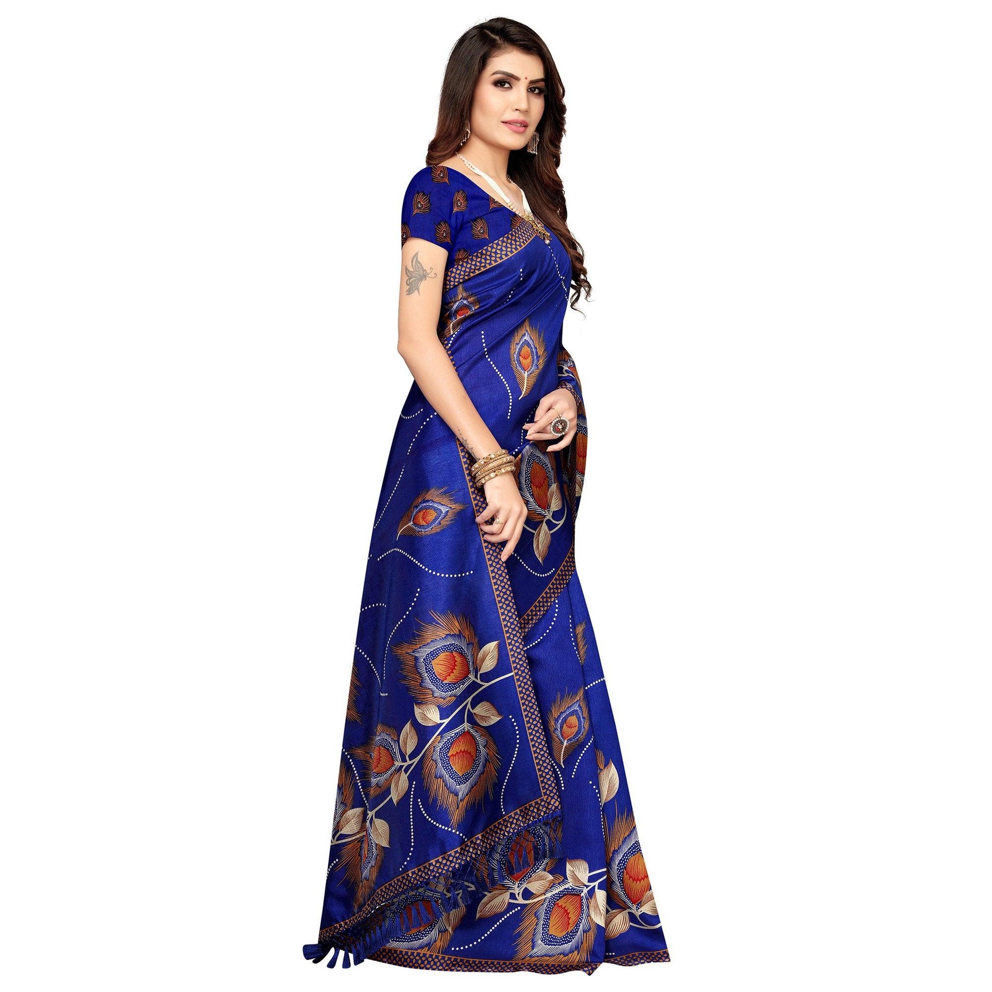 Mesmerising Blue Colored Festive Wear Printed Art Silk Saree