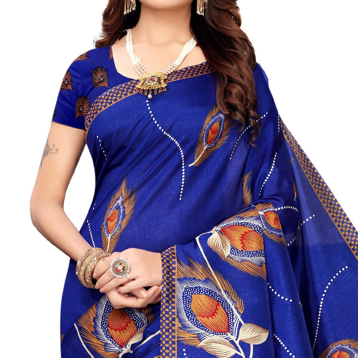 Mesmerising Blue Colored Festive Wear Printed Art Silk Saree