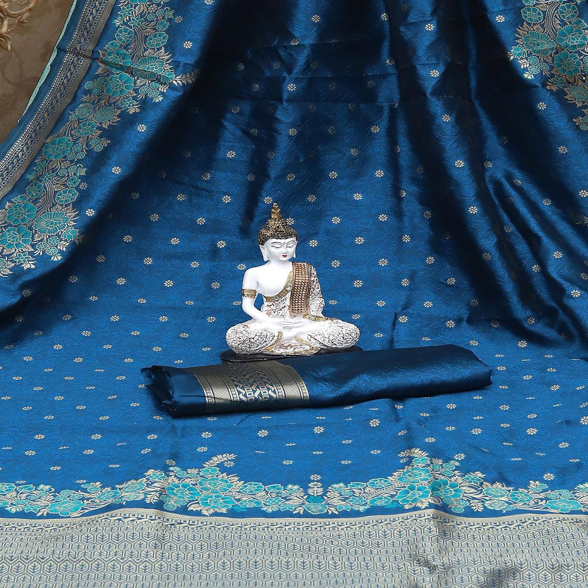 Mesmerising Blue Colored Festive Wear Woven Banarasi Art Silk Saree