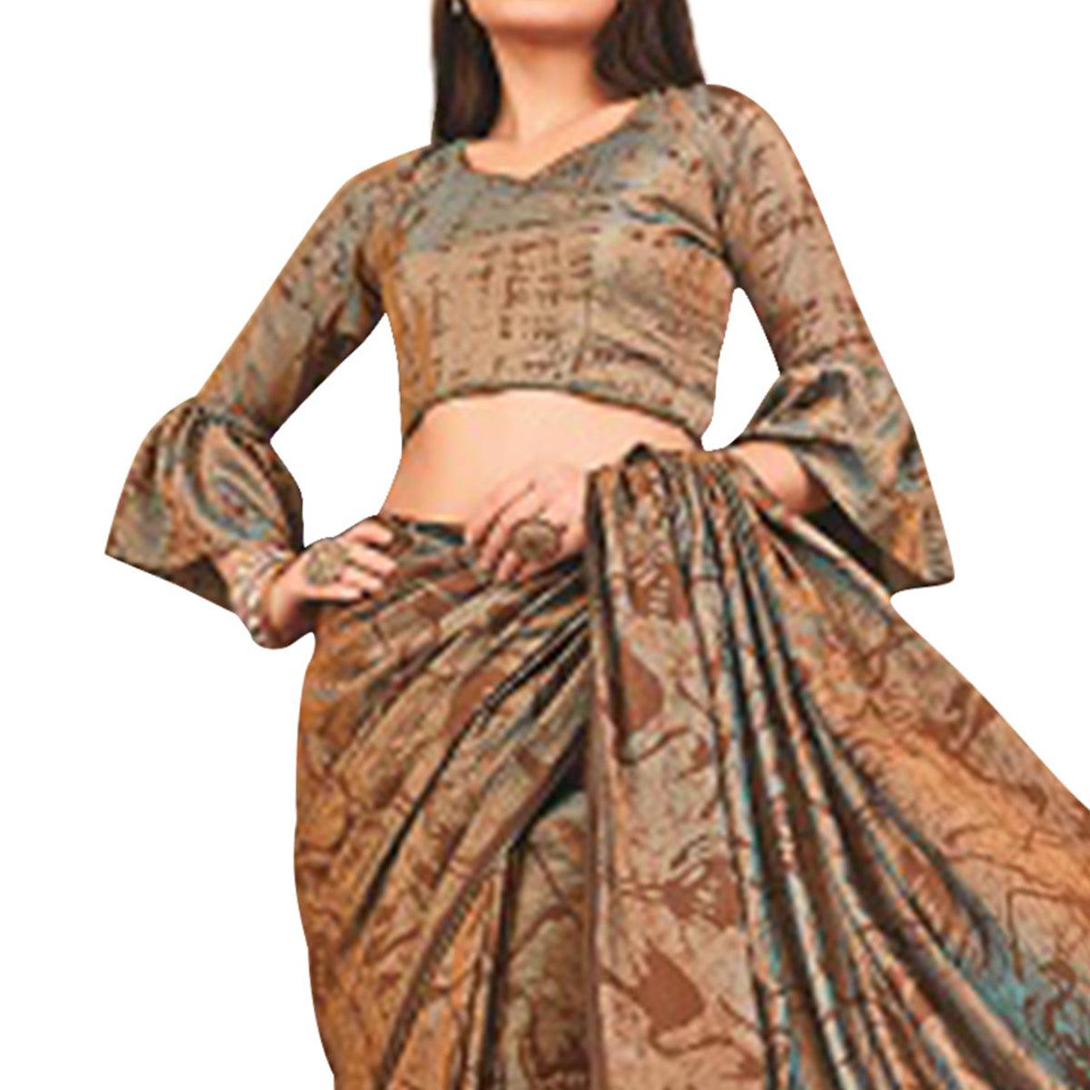 Mesmerising Brown Colored Casual Printed Art Silk Saree