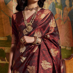Mesmerising Brown Colored Festive Wear Weaving Pure Satin Saree