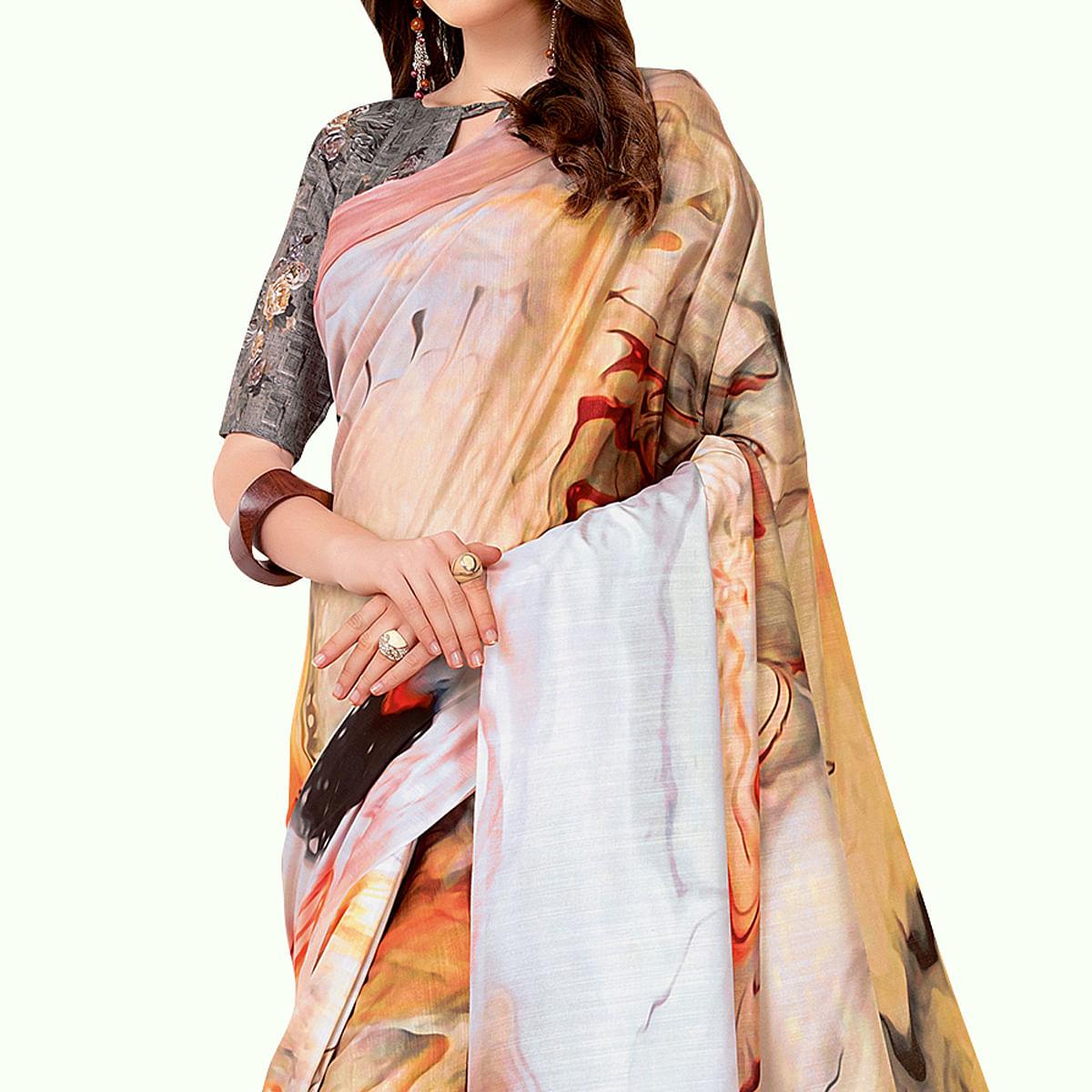 Mesmerising Cream - Multi Colored Casual Wear Printed Art Silk Saree