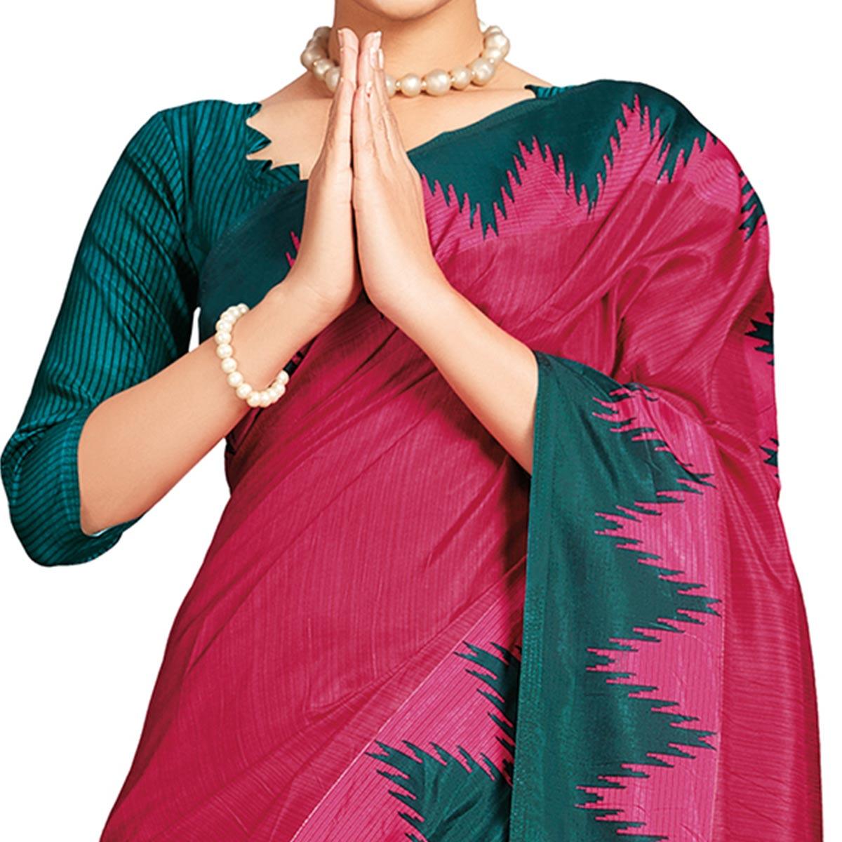 Mesmerising Dark Pink Colored Casual Printed Tussar Silk Saree