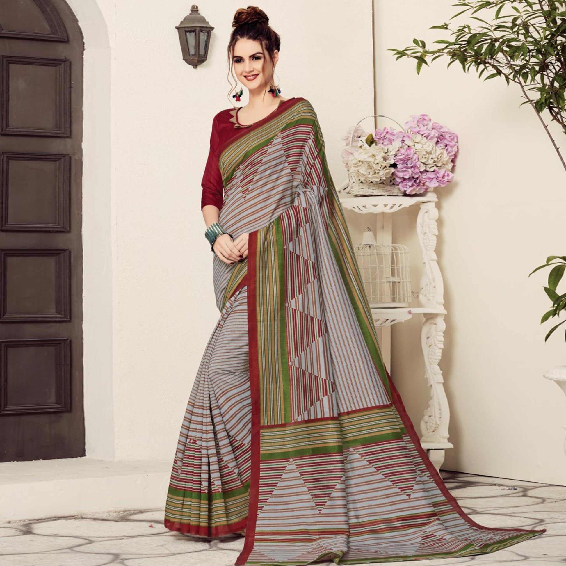 Mesmerising Gray Colored Casual Printed Bhagalpuri Silk Saree