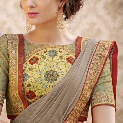 Mesmerising Green Colored Designer Partywear Digital Printed Woven Banarasi Silk Lehenga Choli