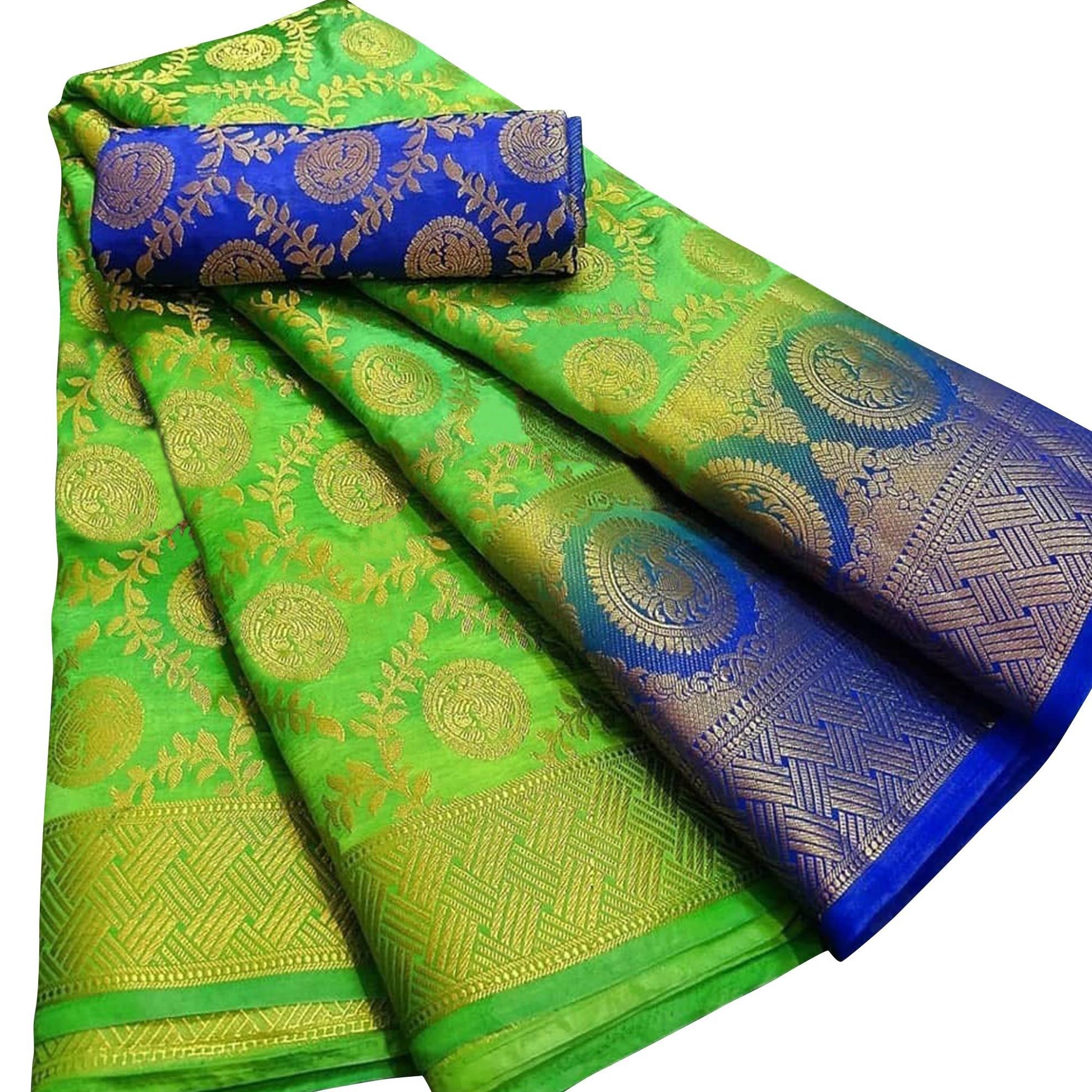 Mesmerising Green Colored Festive Wear Woven Silk Blend Saree
