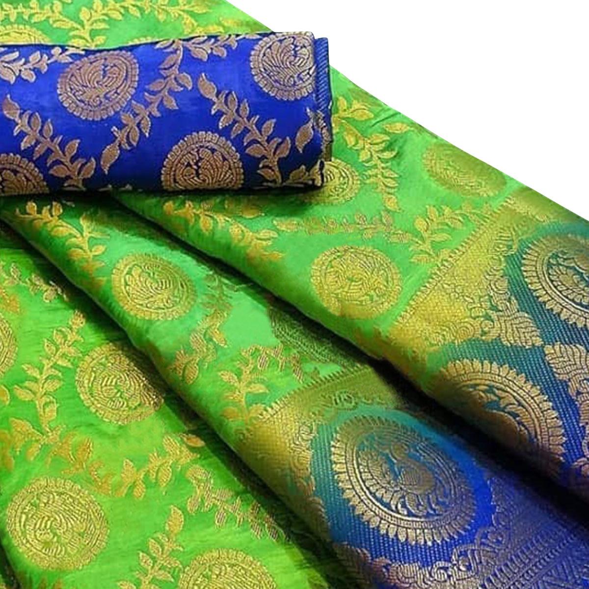 Mesmerising Green Colored Festive Wear Woven Silk Blend Saree