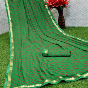 Mesmerising Green Coloured Casual Wear Printed Moss Georgette Saree