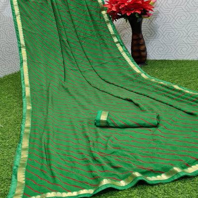 Mesmerising Green Coloured Casual Wear Printed Moss Georgette Saree