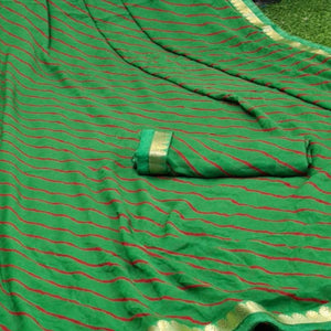 Mesmerising Green Coloured Casual Wear Printed Moss Georgette Saree