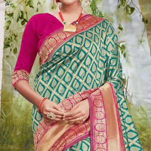 Mesmerising Green Coloured Festive Wear Woven Silk Saree