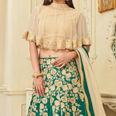 Mesmerising Green Designer Embroidered Mulberry Silk Lehenga Choli