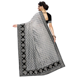 Mesmerising Grey Colored Partywear Embroidered Jacquard Saree