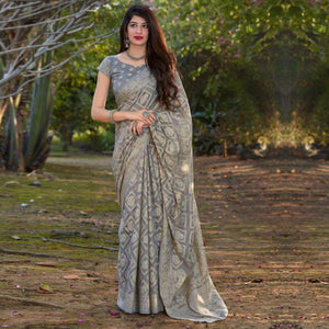 Mesmerising Grey Coloured Casual Wear Printed Lakhnavi Cotton Silk