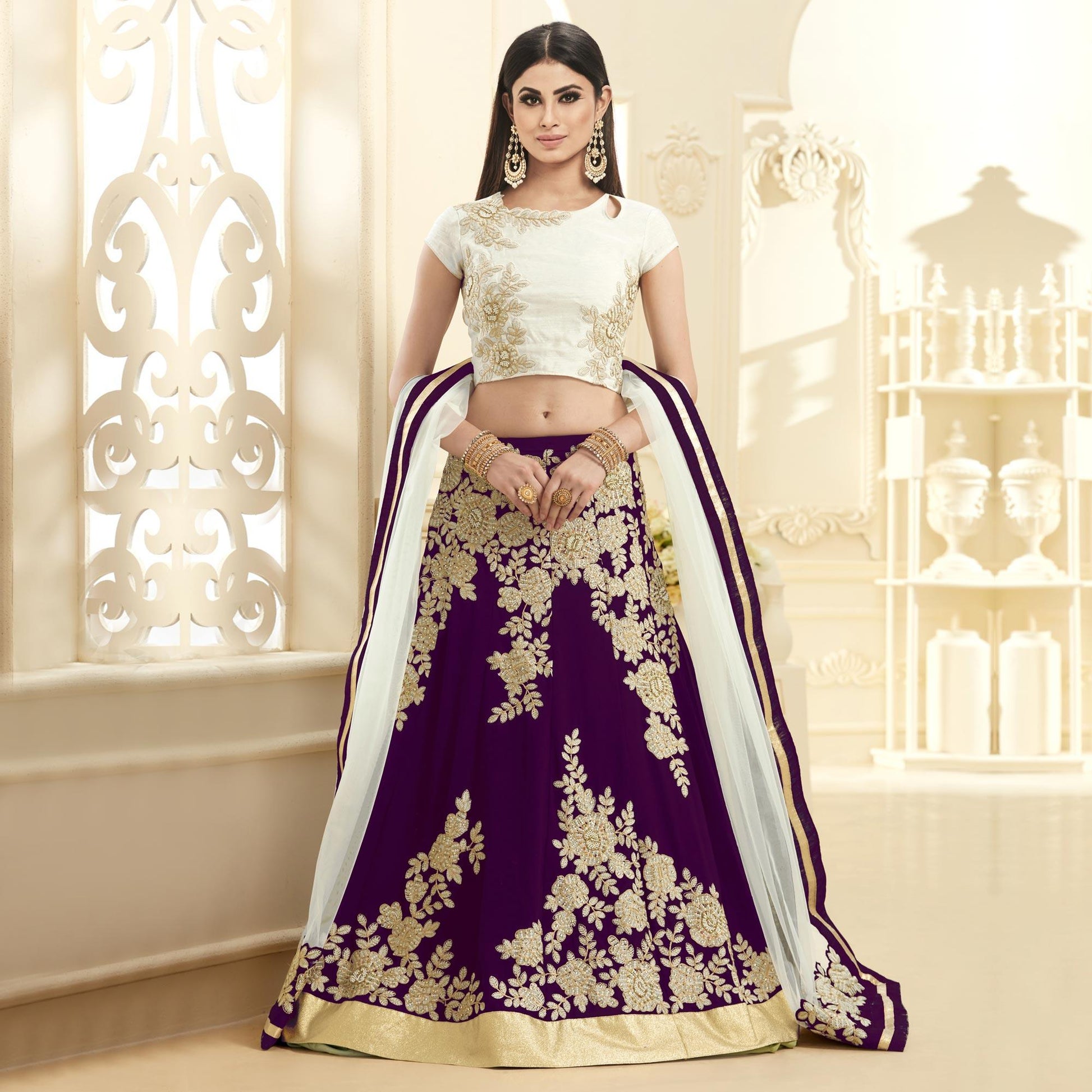Mesmerising Magenta Colored Designer Embroidered Georgette Lehenga Choli