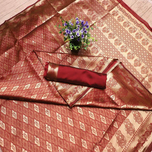 Mesmerising Maroon Colored Festive Wear Printed Banarasi Silk Saree