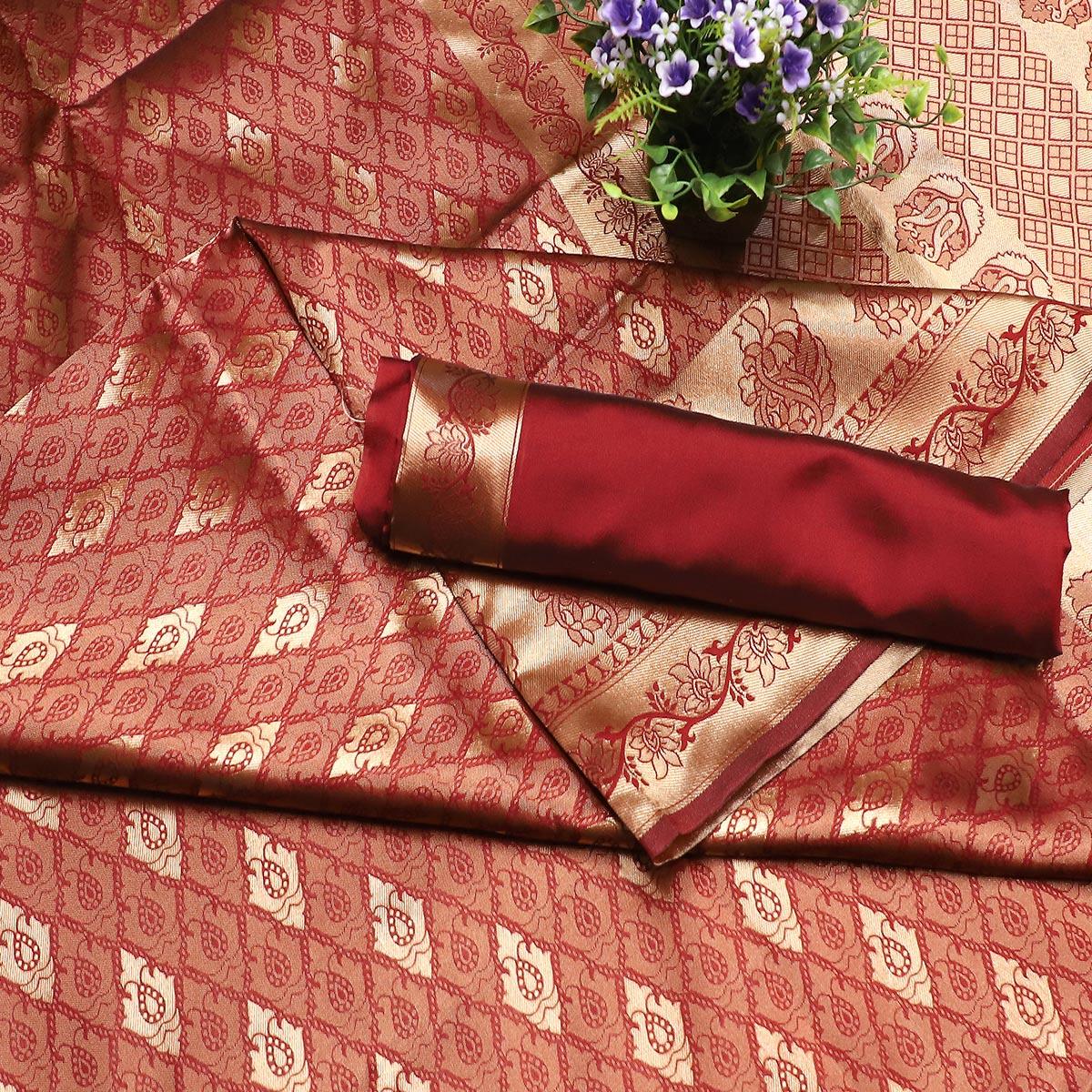 Mesmerising Maroon Colored Festive Wear Printed Banarasi Silk Saree