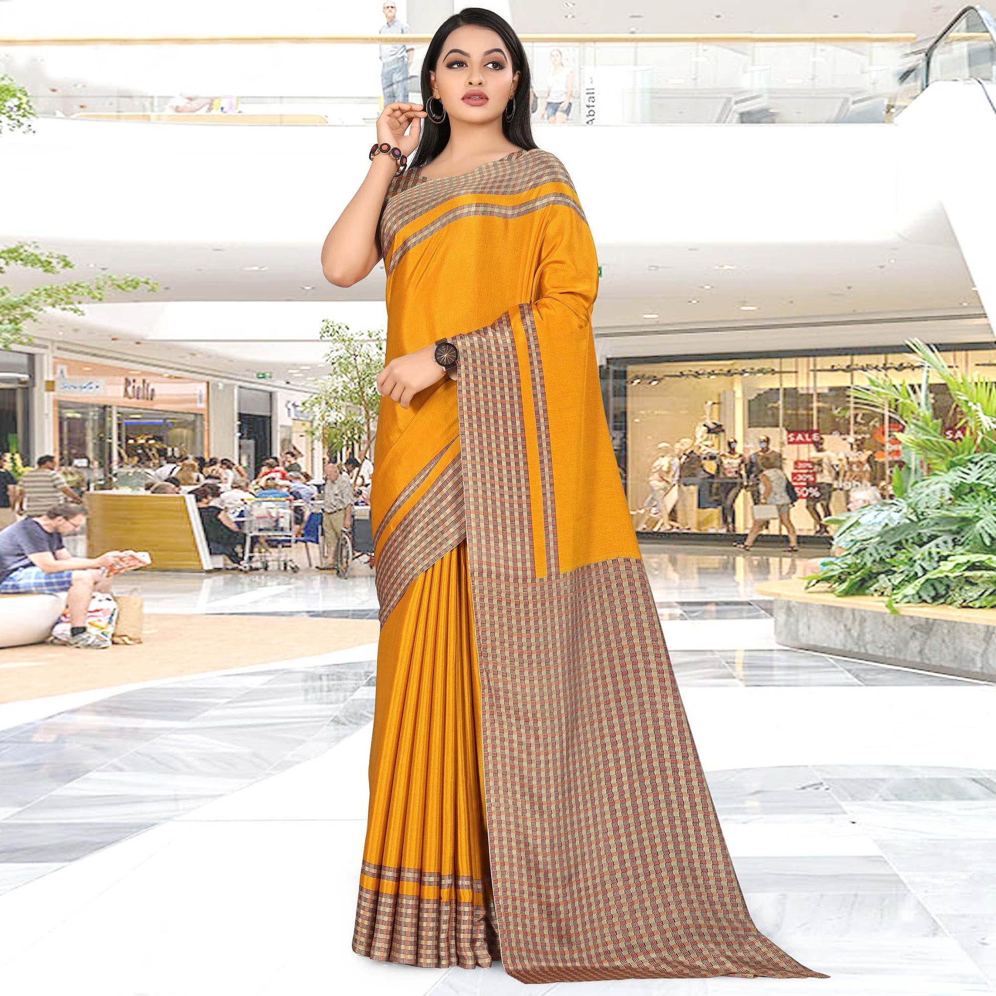 Mesmerising Mustard Coloured Casual Wear Printed Crepe Saree