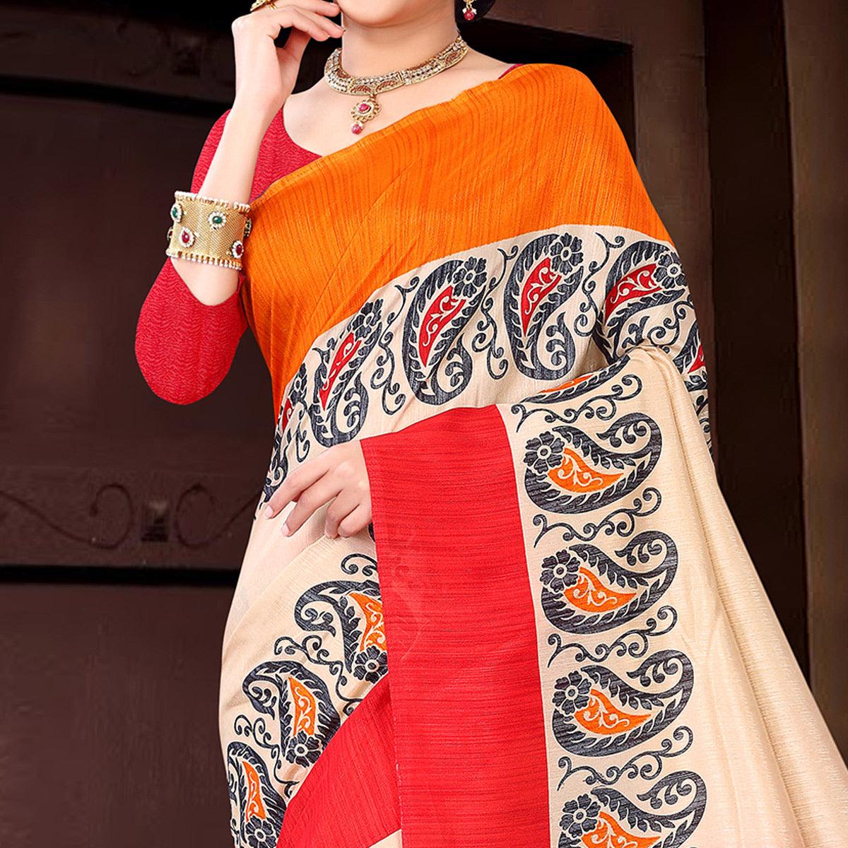 Mesmerising Offwhite Colored Casual Wear Printed Silk Saree