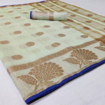 Mesmerising Pastel Green Colored Festive Wear Woven Linen Saree