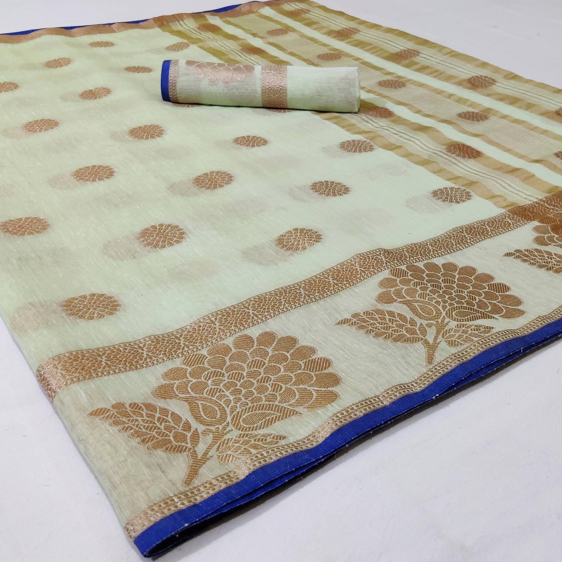 Mesmerising Pastel Green Colored Festive Wear Woven Linen Saree