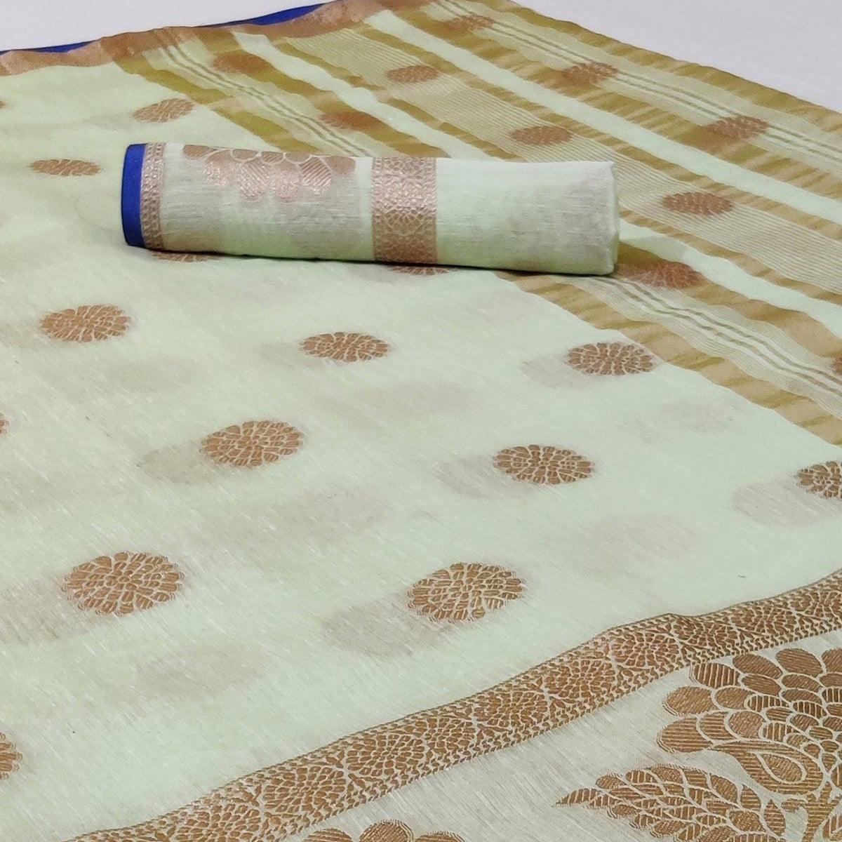 Mesmerising Pastel Green Colored Festive Wear Woven Linen Saree
