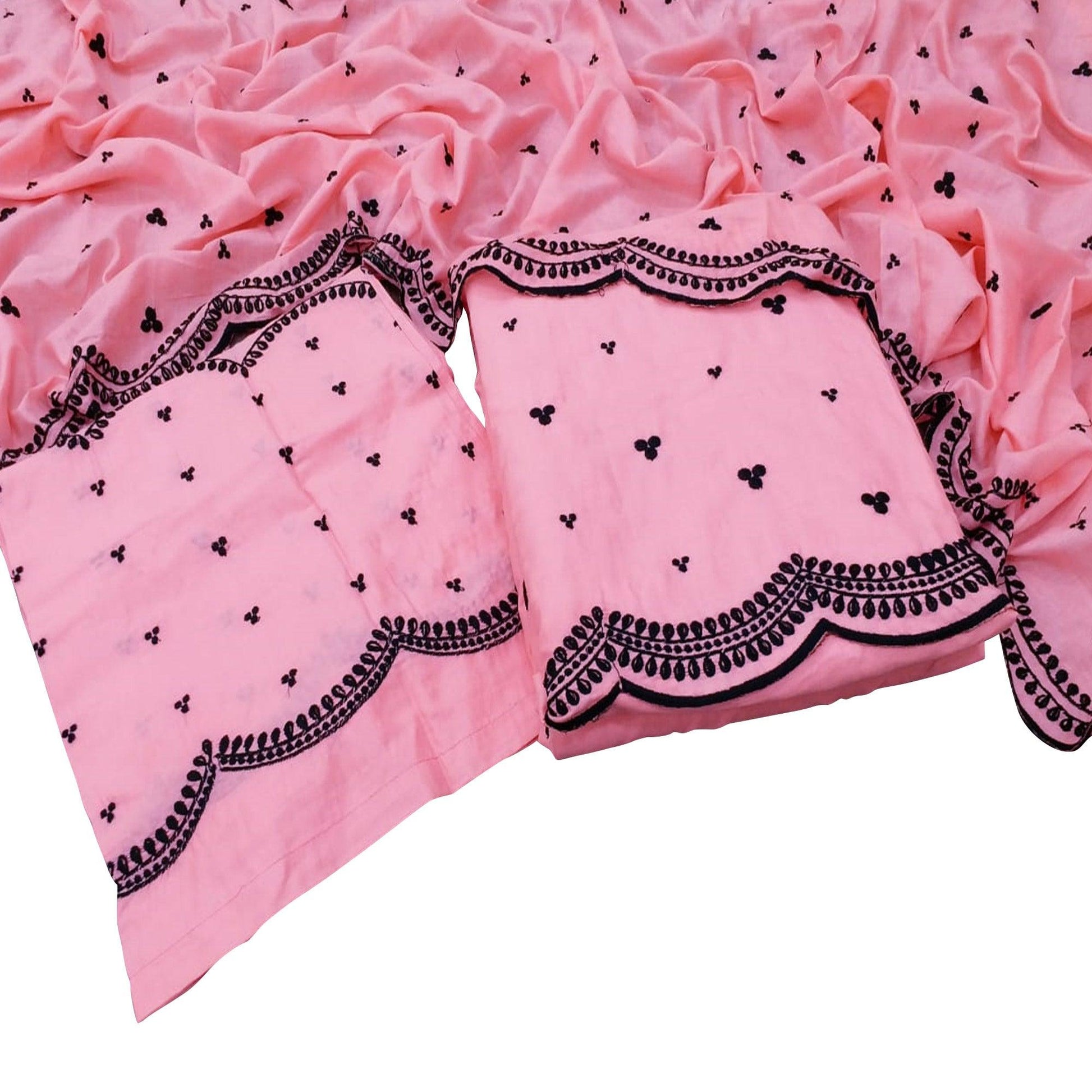 Mesmerising Pink Colored Casual Wear Embroidered Cotton Dress Material
