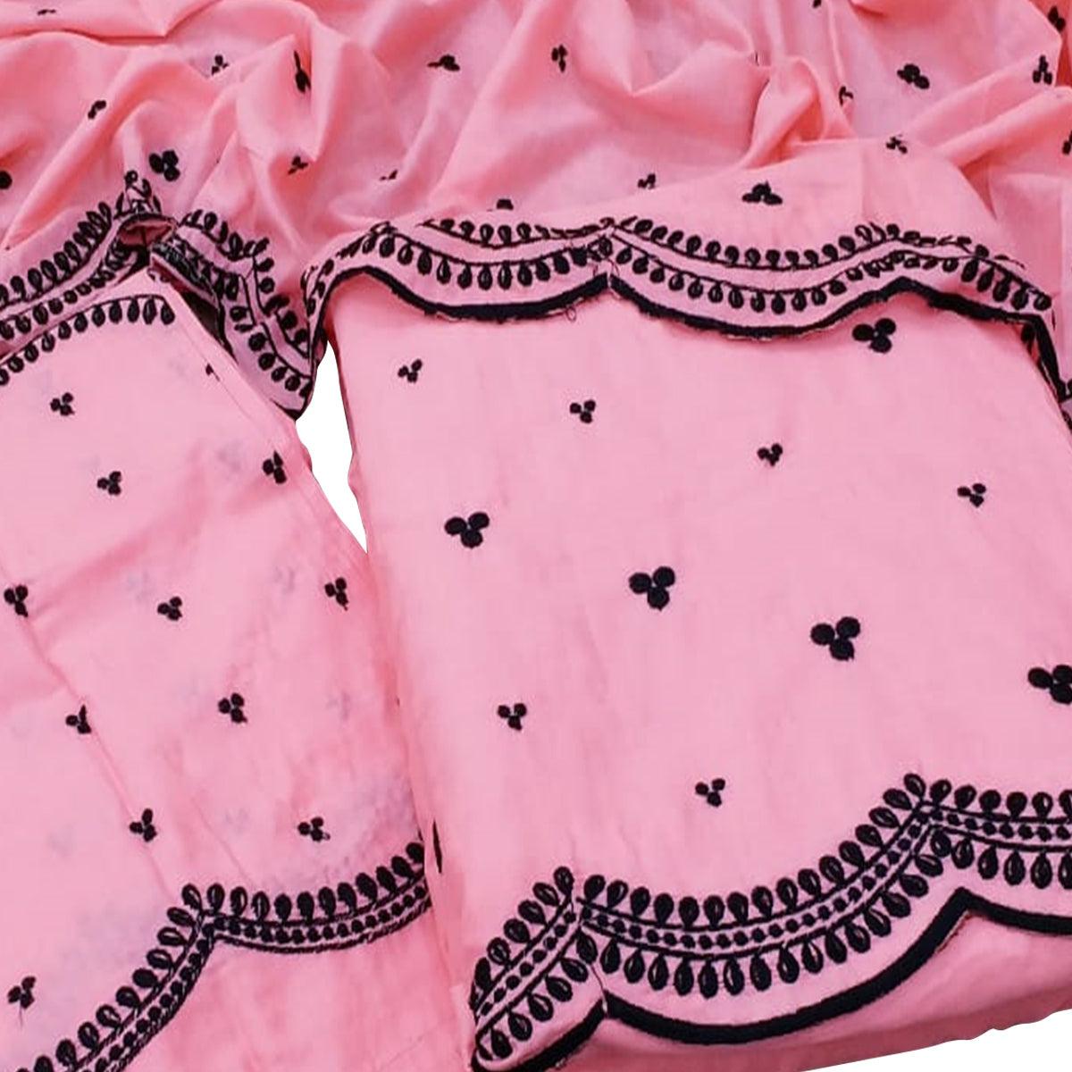 Mesmerising Pink Colored Casual Wear Embroidered Cotton Dress Material