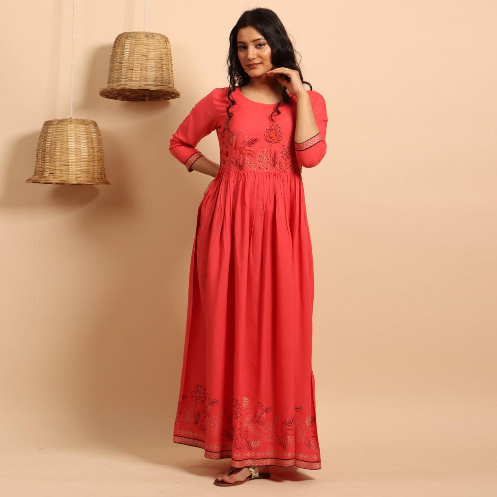 Mesmerising Pink Colored Partywear Embroidered Rayon Long Kurti
