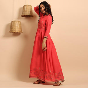Mesmerising Pink Colored Partywear Embroidered Rayon Long Kurti