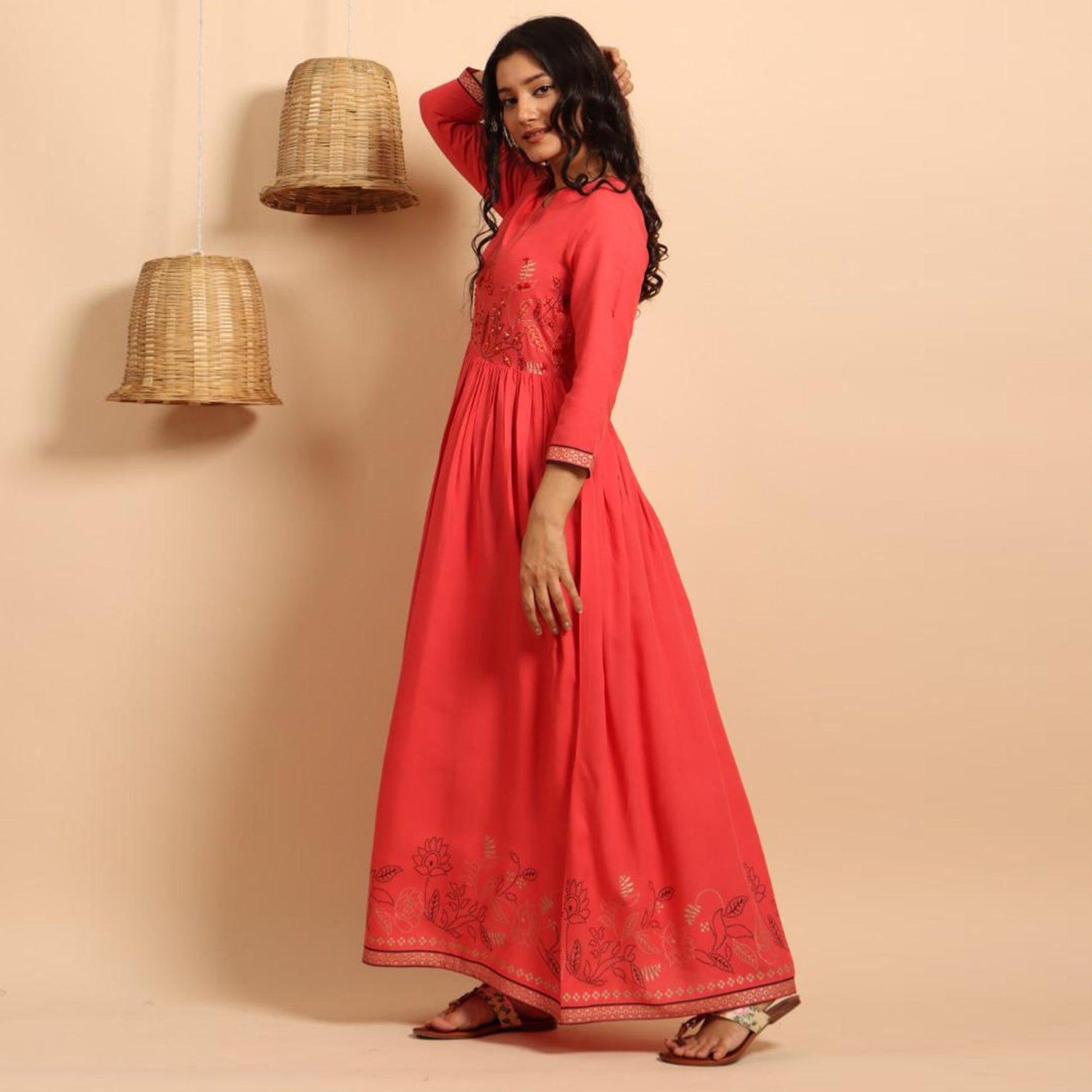 Mesmerising Pink Colored Partywear Embroidered Rayon Long Kurti