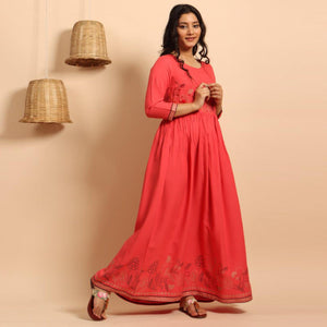 Mesmerising Pink Colored Partywear Embroidered Rayon Long Kurti