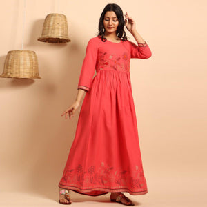 Mesmerising Pink Colored Partywear Embroidered Rayon Long Kurti