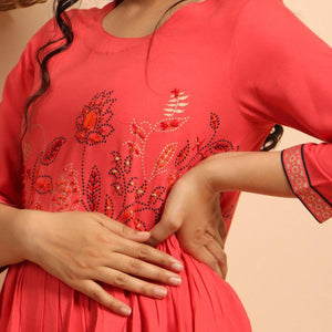 Mesmerising Pink Colored Partywear Embroidered Rayon Long Kurti