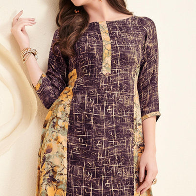 Mesmerising Purple-Yellow Colored Partywear Printed Rayon Long Kurti