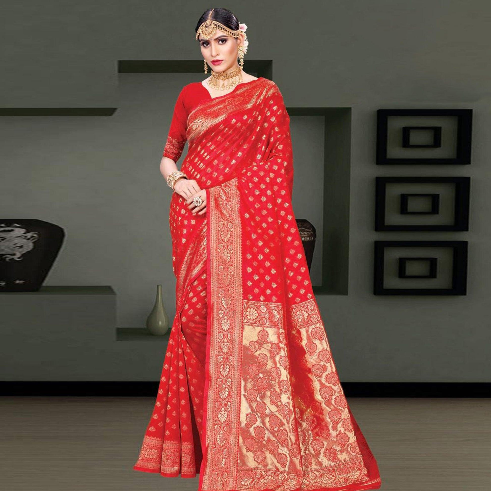 Mesmerising Red Colored Festive Wear Woven Art Silk Saree
