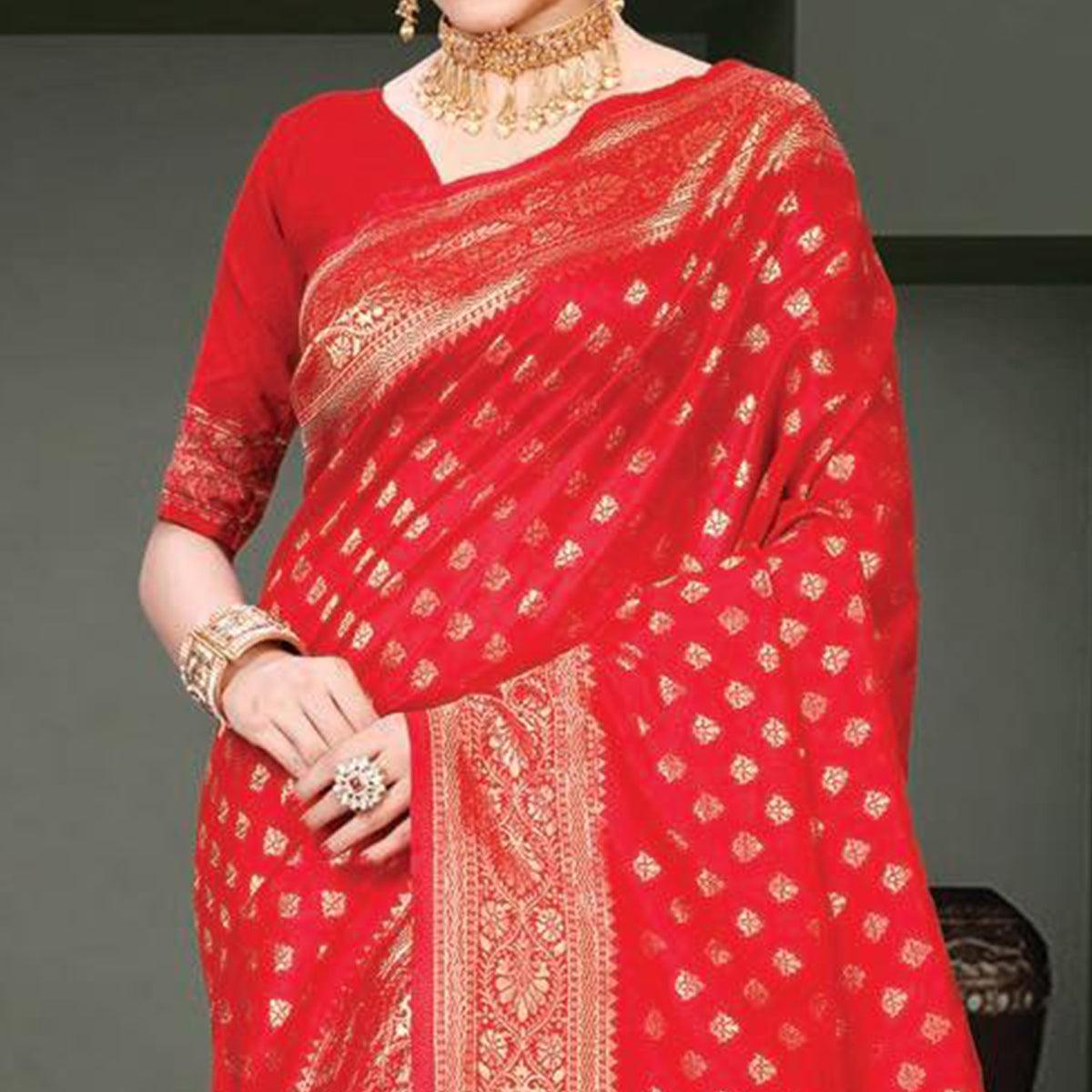 Mesmerising Red Colored Festive Wear Woven Art Silk Saree